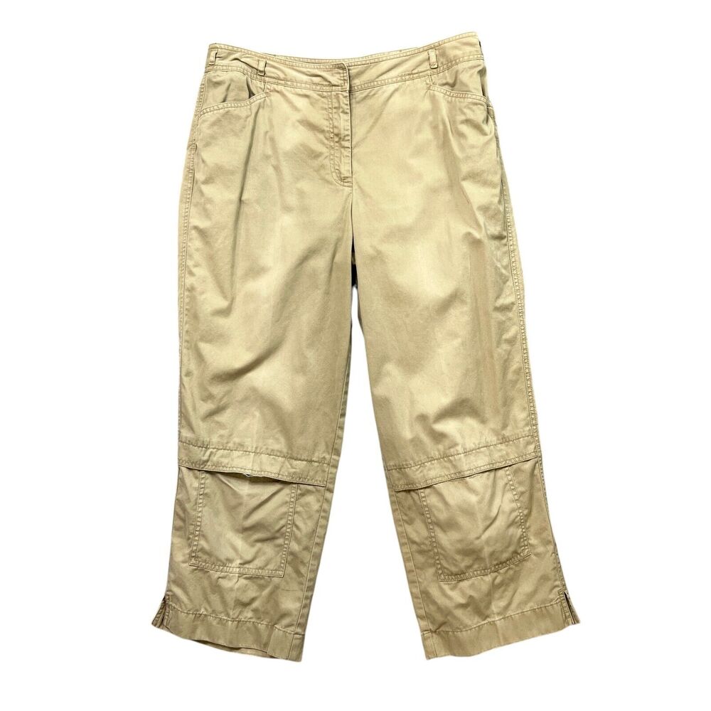 Vintage J Jill Pants Womens 10 Beige Cotton Cargo Front Pockets Straight Cropped
